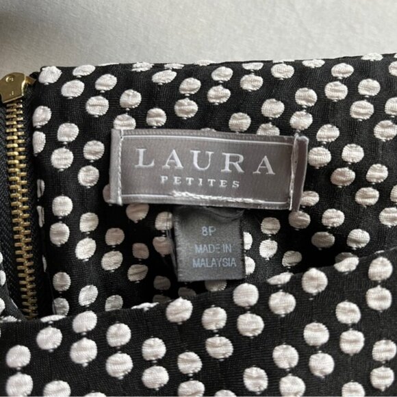 Laura Petite Elegant Black and White Polka Dot Dress Sz 8P - Picture 4 of 8